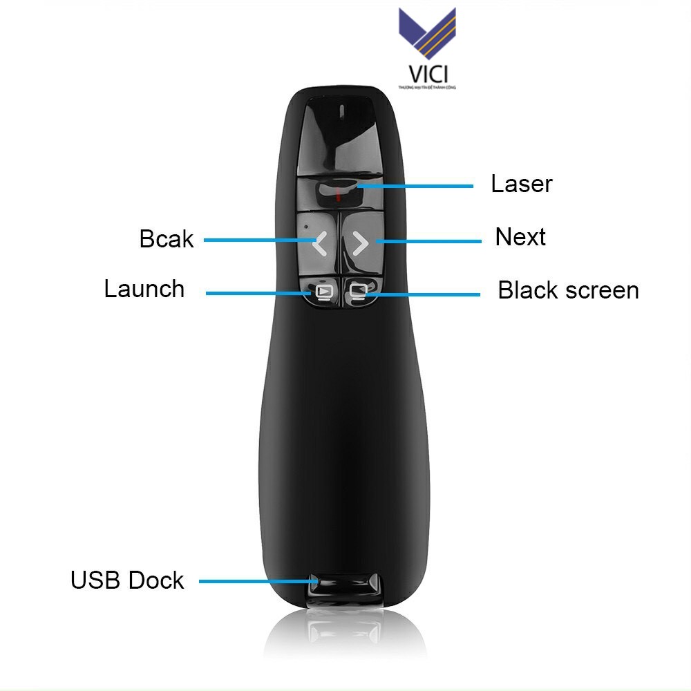 Bút Chỉ Trình Chiếu Slide R400 PowerPoint Laser 2.4G. Bút Chỉ Máy Chiếu Màu Đen, Nút Ấn Nhạy, Độ Bền Cao