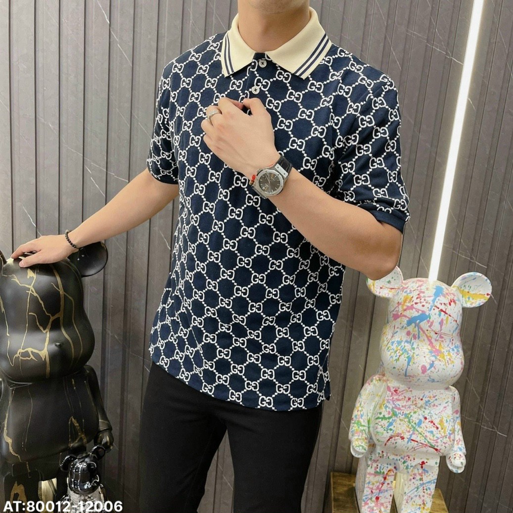 Áo polo nam nữ, Áo thun polo họa tiết GG chất thun cotton cao cấp mềm mịn