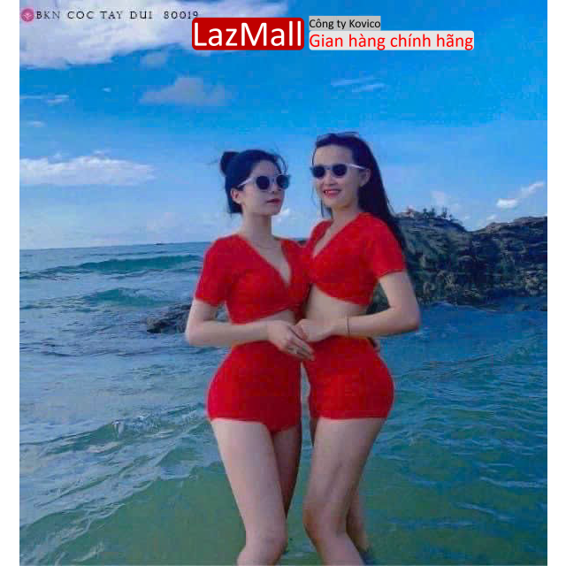 Bikini đi biển, bộ đồ bơi đi biển áo xoắn ngực, quần đùi nhún cạp cao cực dễ thương và kín đáo