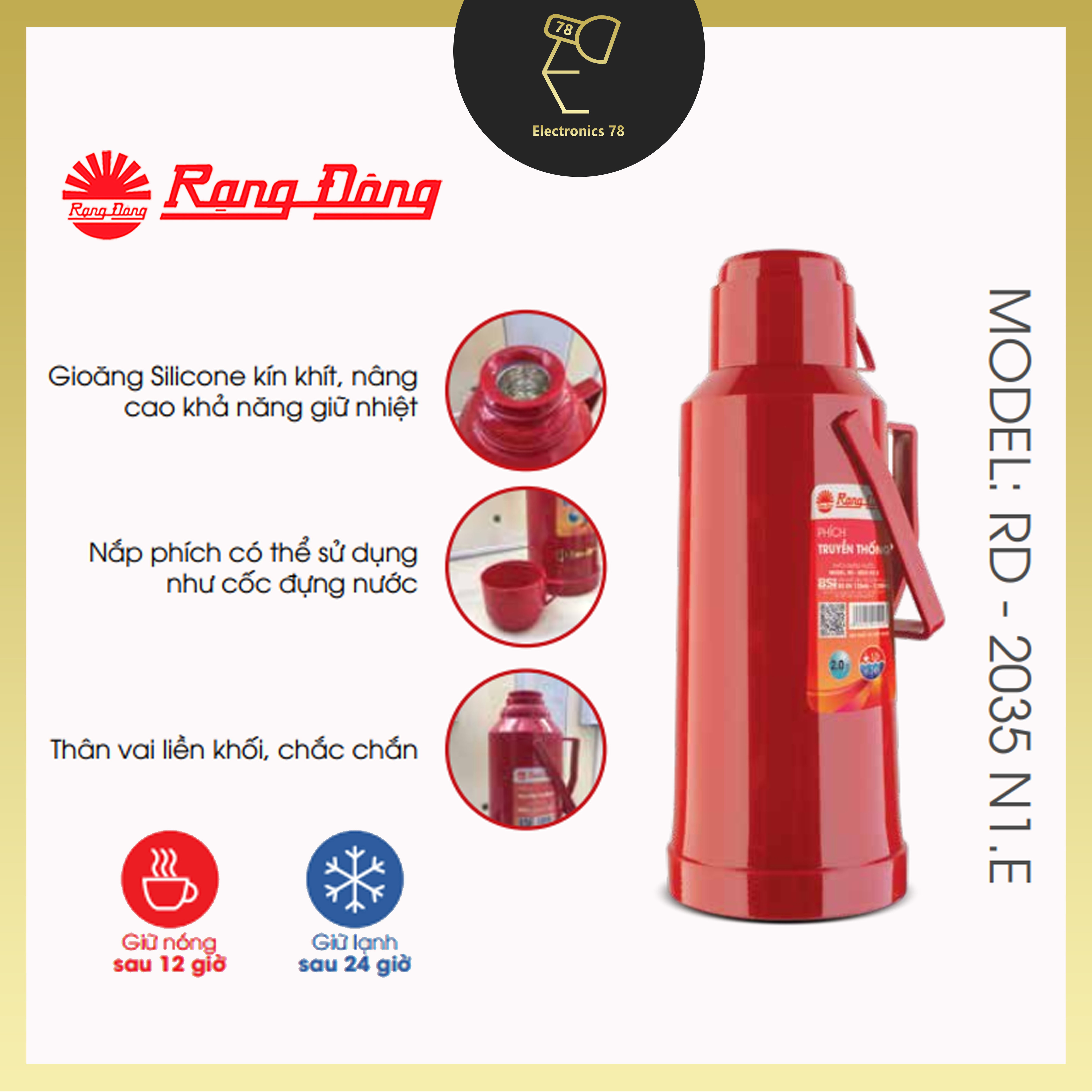 Phích nước giữ nhiệt 2.0l rạng đông - 2035 n1.e