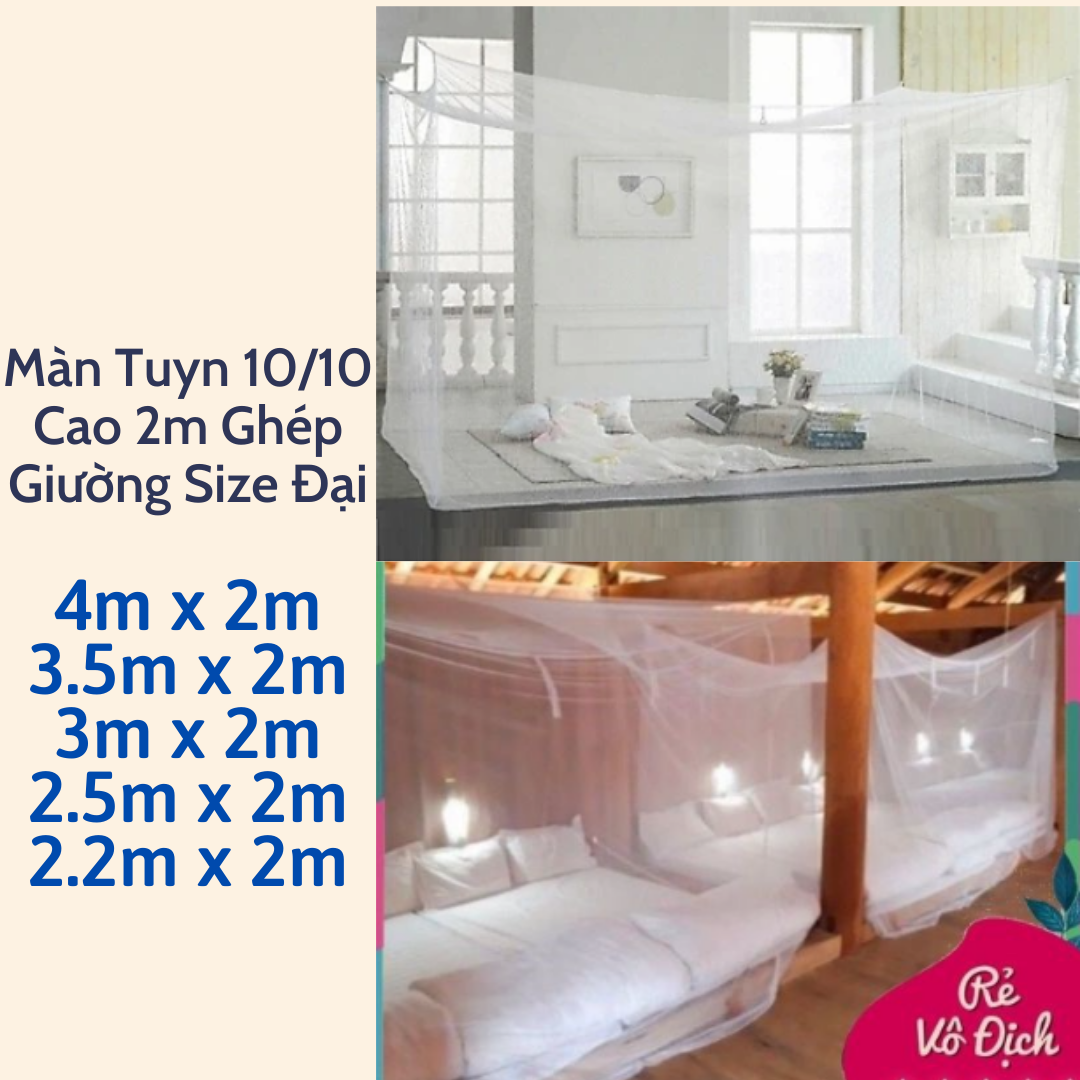 Mùng tuyn màn tuyn chống muỗi hà nội 10/10 size đại, mùng tuyn màn tuyn ghép 2 giường đủ kích thước