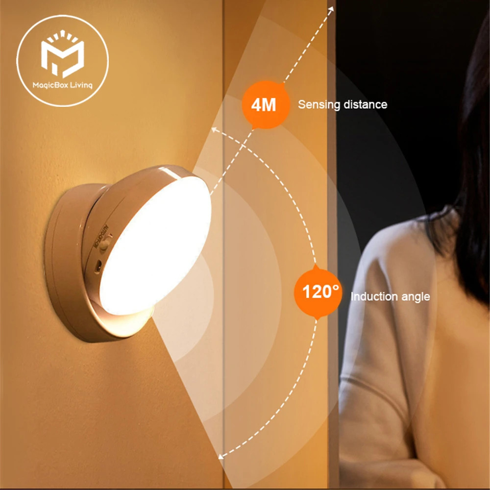 Đèn ngủ cảm biến chuyển động PIR xoay 360 đèn Led gắn tường đèn dưới tủ tự động/bật/tắt sạc được đèn đêm tủ quần áo không dây