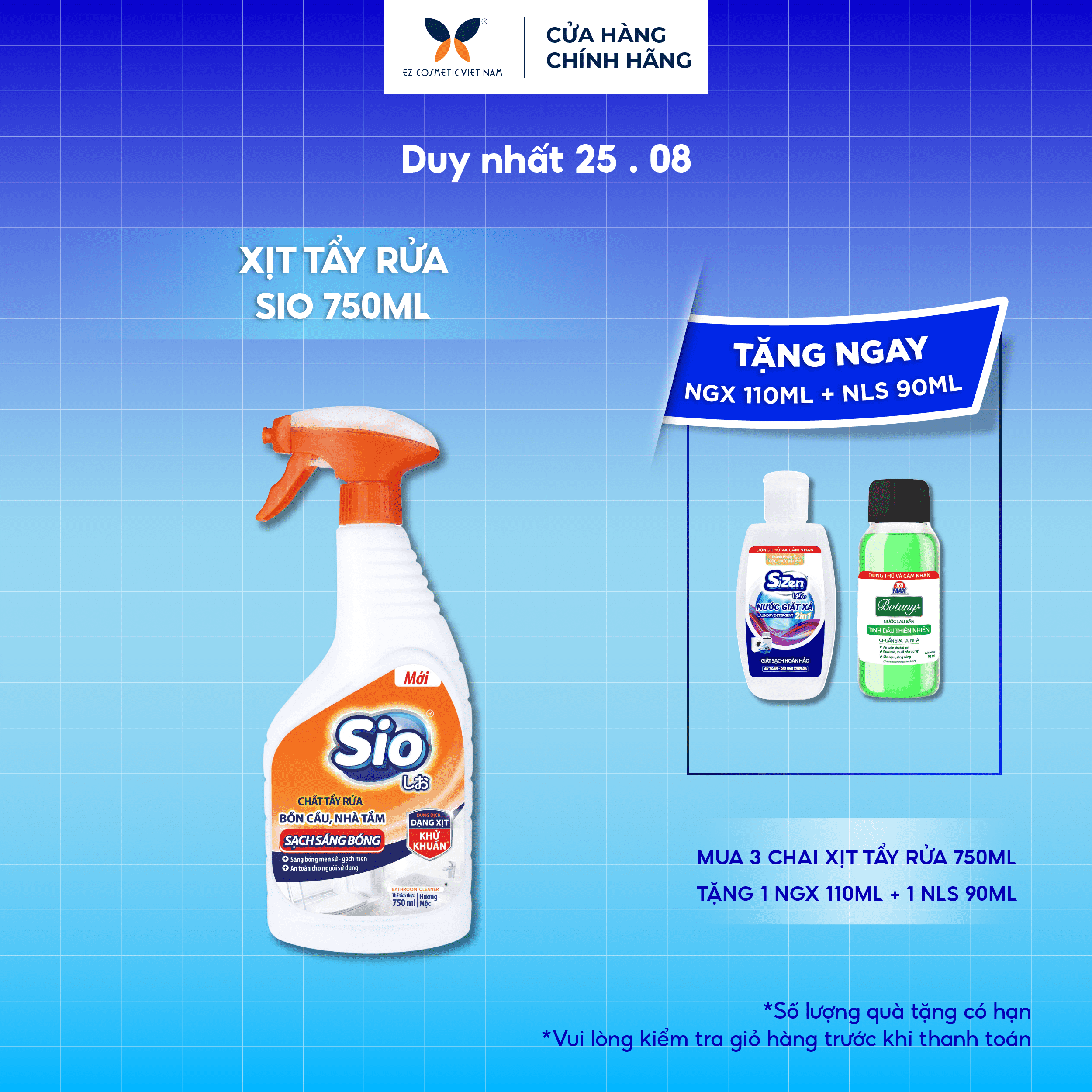 Nước Tẩy Rửa Bồn Cầu, Nhà Tắm Trắng Sáng, Diệt Khuẩn SIO 750ml - Dạng chai xịt bọt tuyết, Hương thơm gỗ, sử dụng tiện lợi