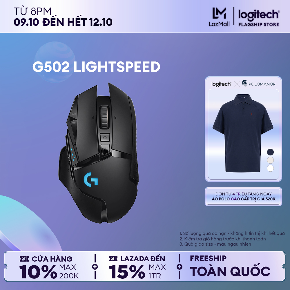 Chuột game không dây Lightspeed Logitech G502 - RGB Lightsync, 11 nút lập trình, điều chỉnh trọng lượng, con lăn Hyperfast, PC