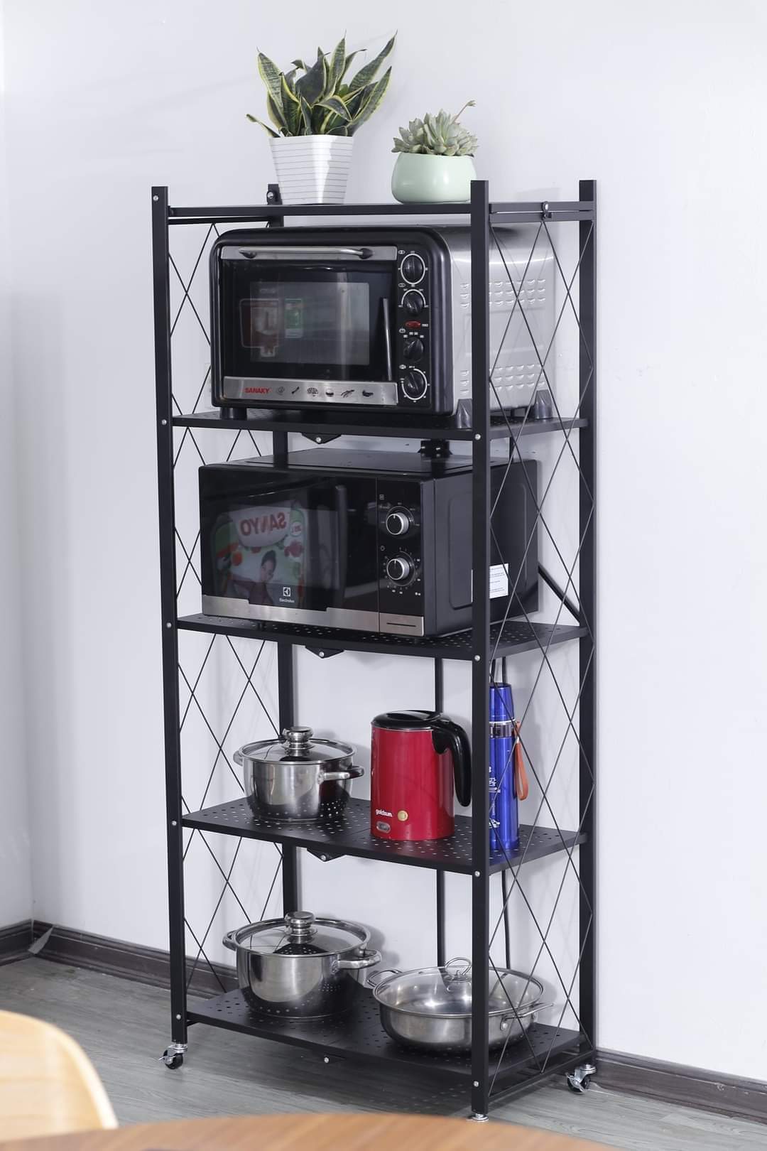 KỆ BẾP - KỆ LÒ VI SÓNG THÉP CARBON KHÔNG GỈ CÓ BÁNH XE GẤP GỌN ( BẢO HÀNH 6 THÁNG)