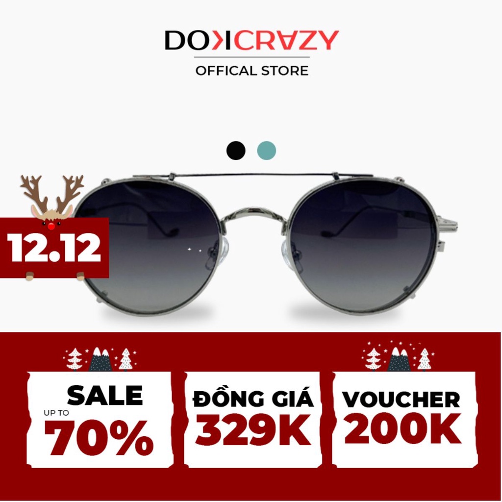 Kính mát râm cận clip on DOKCRAZY nam nữ gọng tròn mắt râm ngầu phân cực chống tia UV DABLO