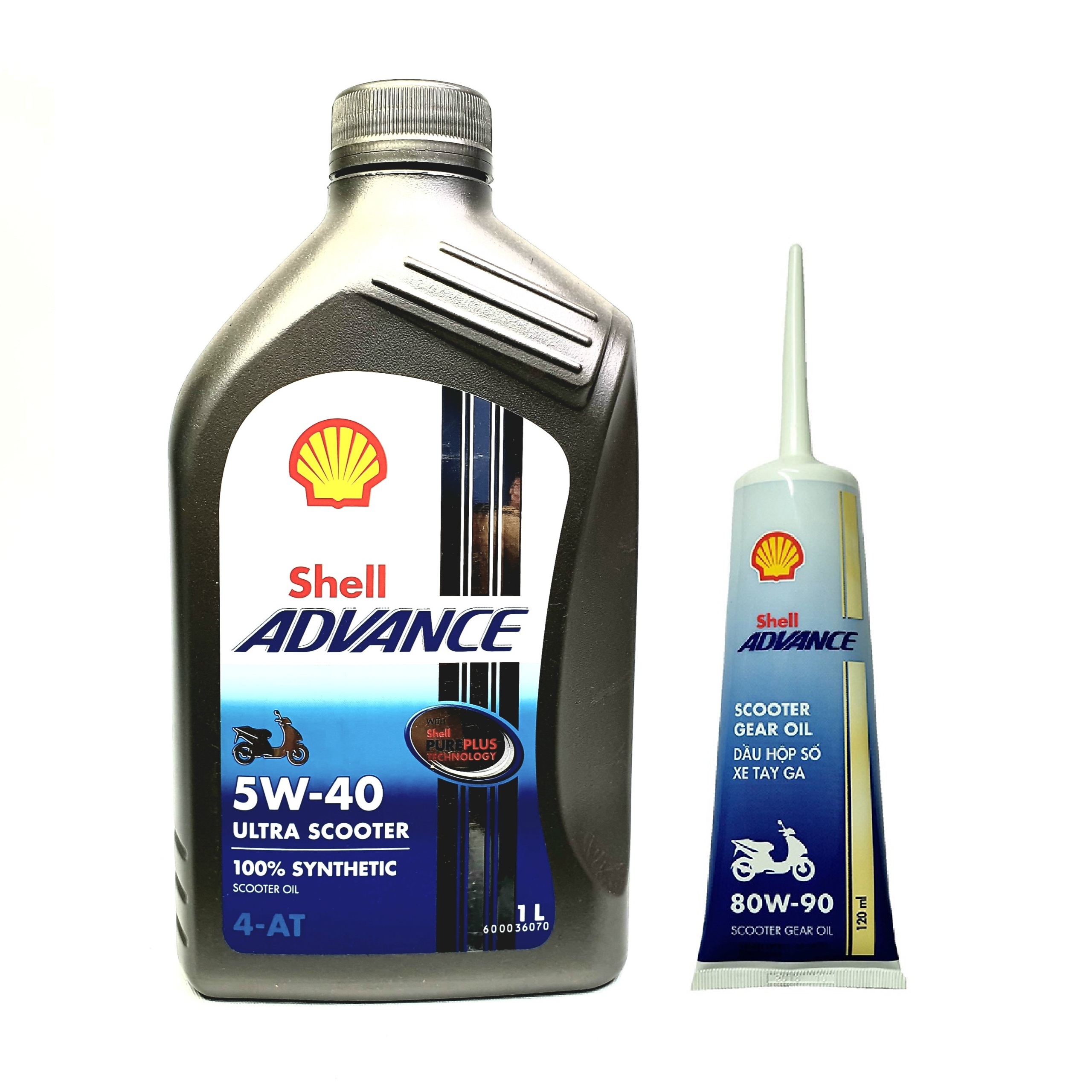 [HCM]Combo Nhớt cao cấp cho xe tay ga đời mới Shell Ultra Scooter 4T 5W40 1L và Nhớt hộp số Shell Advance 120ml