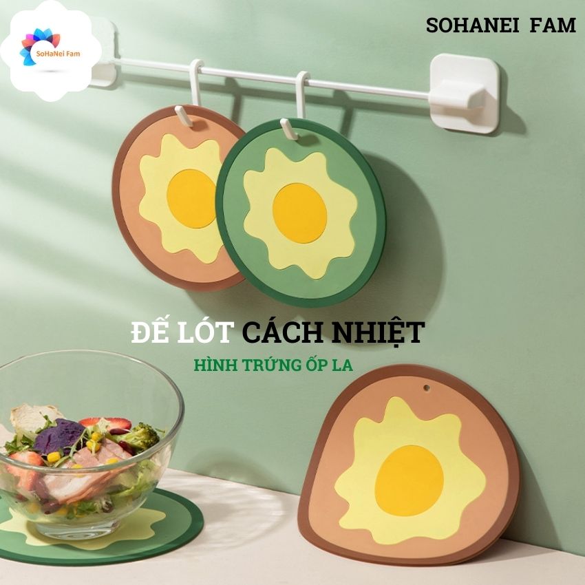 [HCM] Tấm Lót Ly, Lót Nồi Cách Nhiệt PVC Chống Trượt Hình Trứng Ốp La, Hình Cá 3 Màu  Dễ Thương -SOHANEI FAM