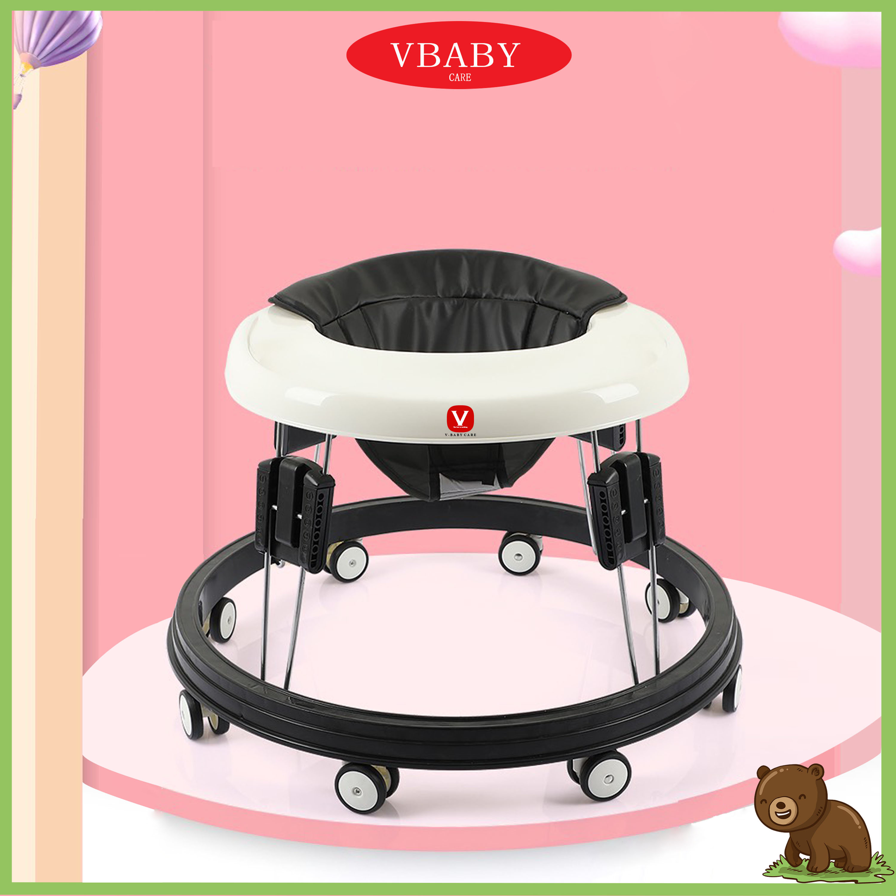 Xe tròn tập đi, xe tập đi cho bé điều chỉnh độ cao v-baby 616 - mẫu mới 2022