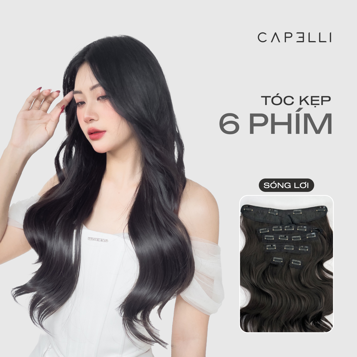 Tóc kẹp 6 phím capelli dáng xoăn sóng lơi 40-50cm