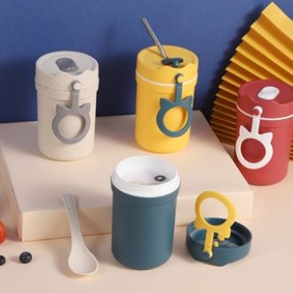 Cốc giữ nhiệt lúa mạch Kuchan Cốc đựng canh chống tràn Tặng kèm muỗng, có quai xách tiện lợi