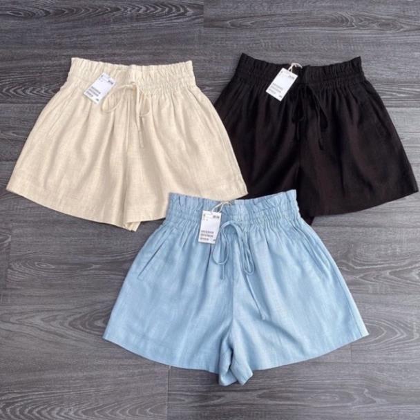 Quần đùi đũi, thun nữ vải đũi xước cạp chun bèo có dây buộc dáng quần short nữ ống rộng dep1992