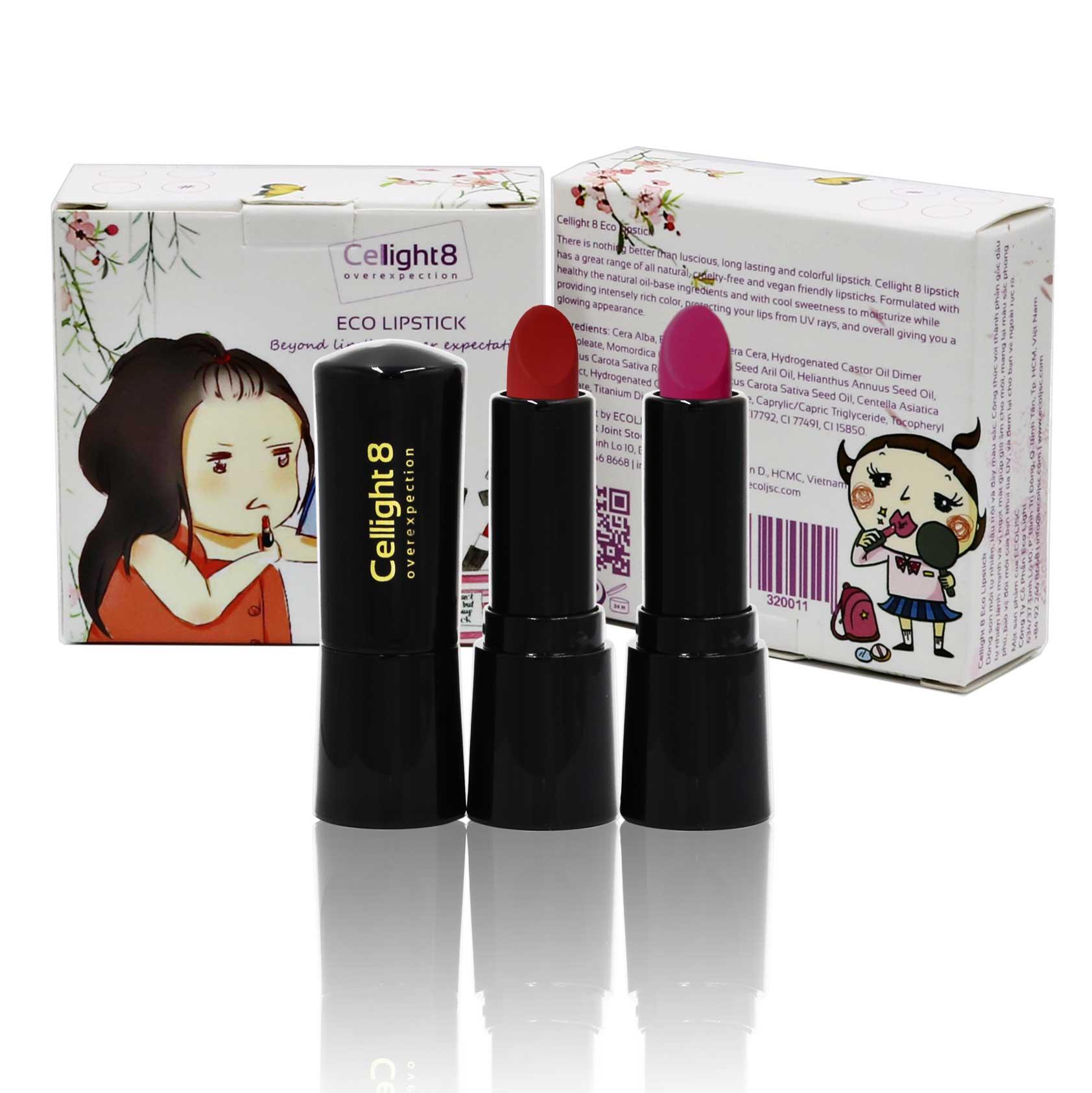 Kit - set 3 cây son mini môi thiên nhiên không chì Cellight 8 Eco Lipstick - 2g