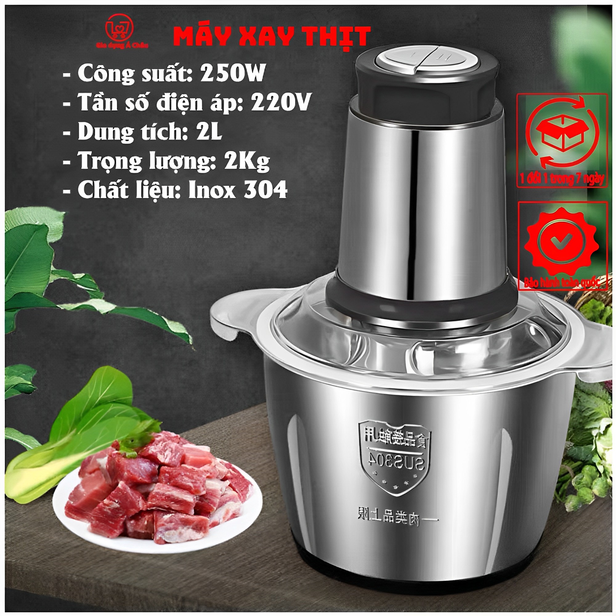 Máy xay thịt cối inox 304 , xay thịt,cá,các loại rau củ quả, công suất 2L