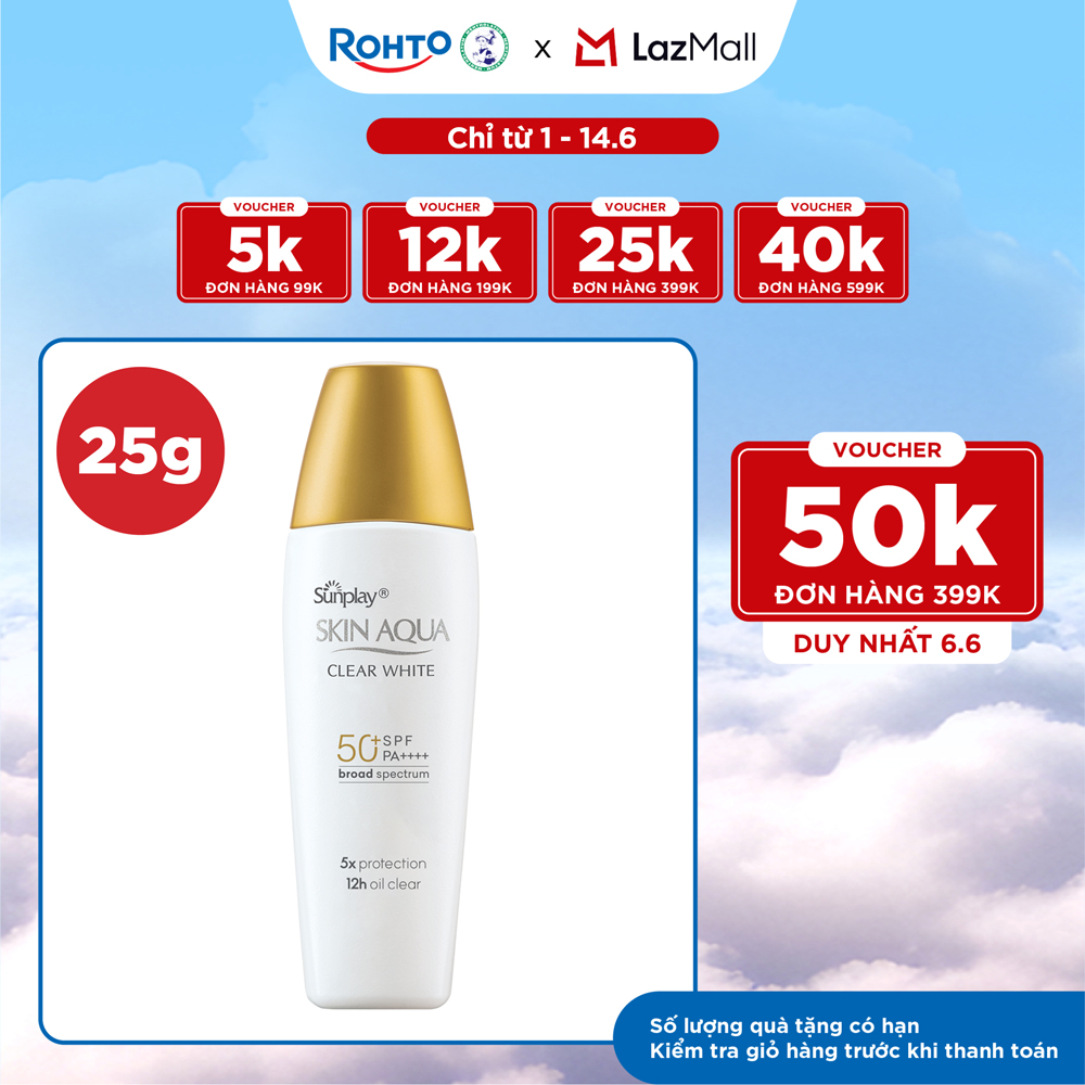 Kem chống nắng Skin Aqua dưỡng trắng, kiểm dầu, dùng hàng ngày dạng sữa Sunplay Skin Aqua Clear White Eco Việt Nam SPF50, PA++++ 25g