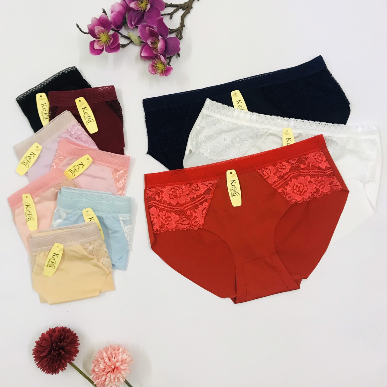 Combo 10 Quần lót nữ Phối Ren Cạp Lưới - quần chip nữ tàng hình phối ren họa tiết ren 2 bên