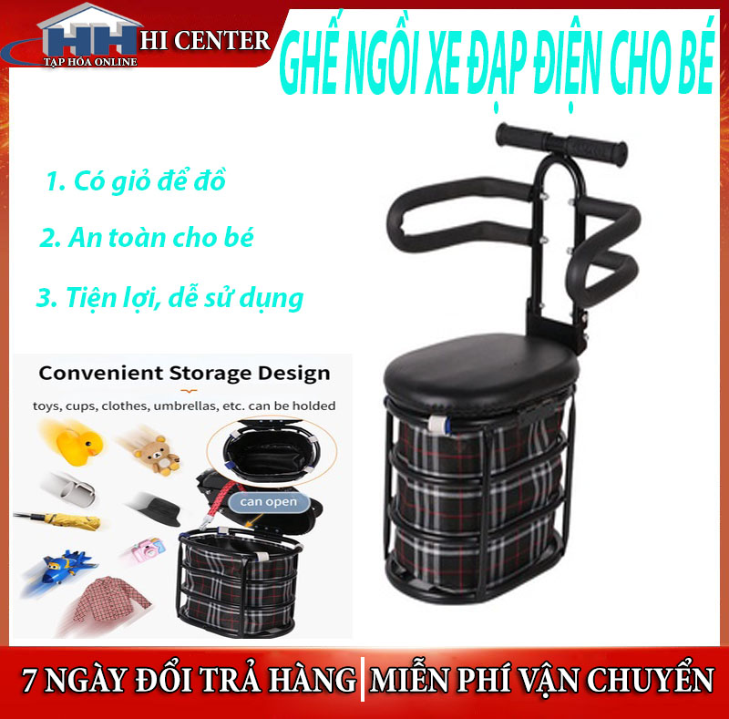 Ghế ngồi xe đạp điện cho bé Ghế ngồi phía trước xe máy điện ghế ngồi trẻ em xe điện bảo vệ an toàn cho bé ghế có giỏ xe bên trong có thể để đồ