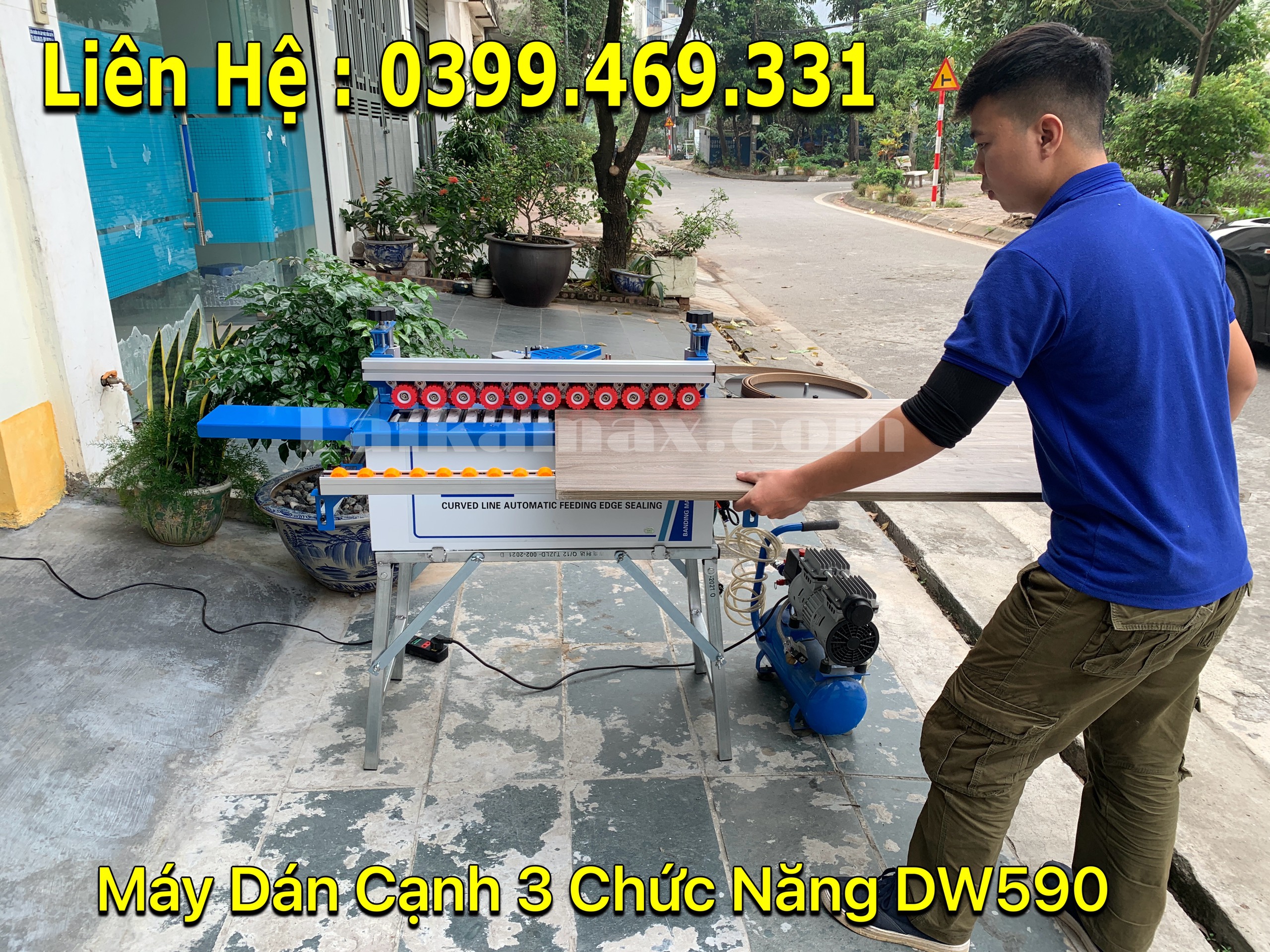 Máy dán cạnh gỗ 3 chức nắng DW590. Phù hợp cho xưởng nhỏ và mang đi công trình. Lh0399.469.331