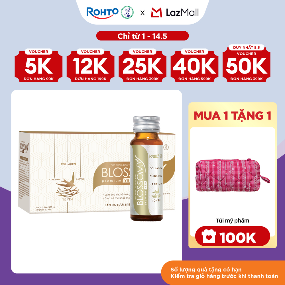 Nước uống collagen tổ yến giúp đẹp da, tăng cường sức khỏe Blossomy Premium lốc 10 chai x 50ml
