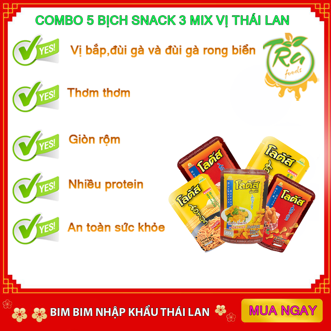 [HCM]combo 5 Snack Thái Lan Bim bim đùi gà vị rong biển và tăm vị bắp thơm lừng giòn ngọt ăn là mê ly thích hợp mọi lứa tuổi  [ trafoods ]