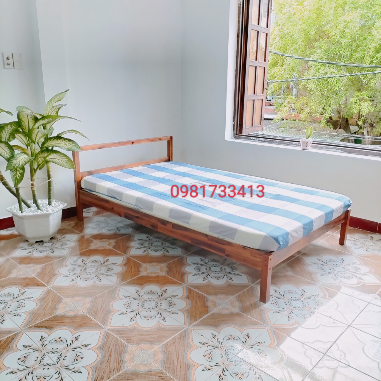 Giường gỗ 1m2 x 2m - Giường gỗ 1 người nằm - Giường ngủ 1m2 x 2m Giường ngủ rộng 1m2x2m