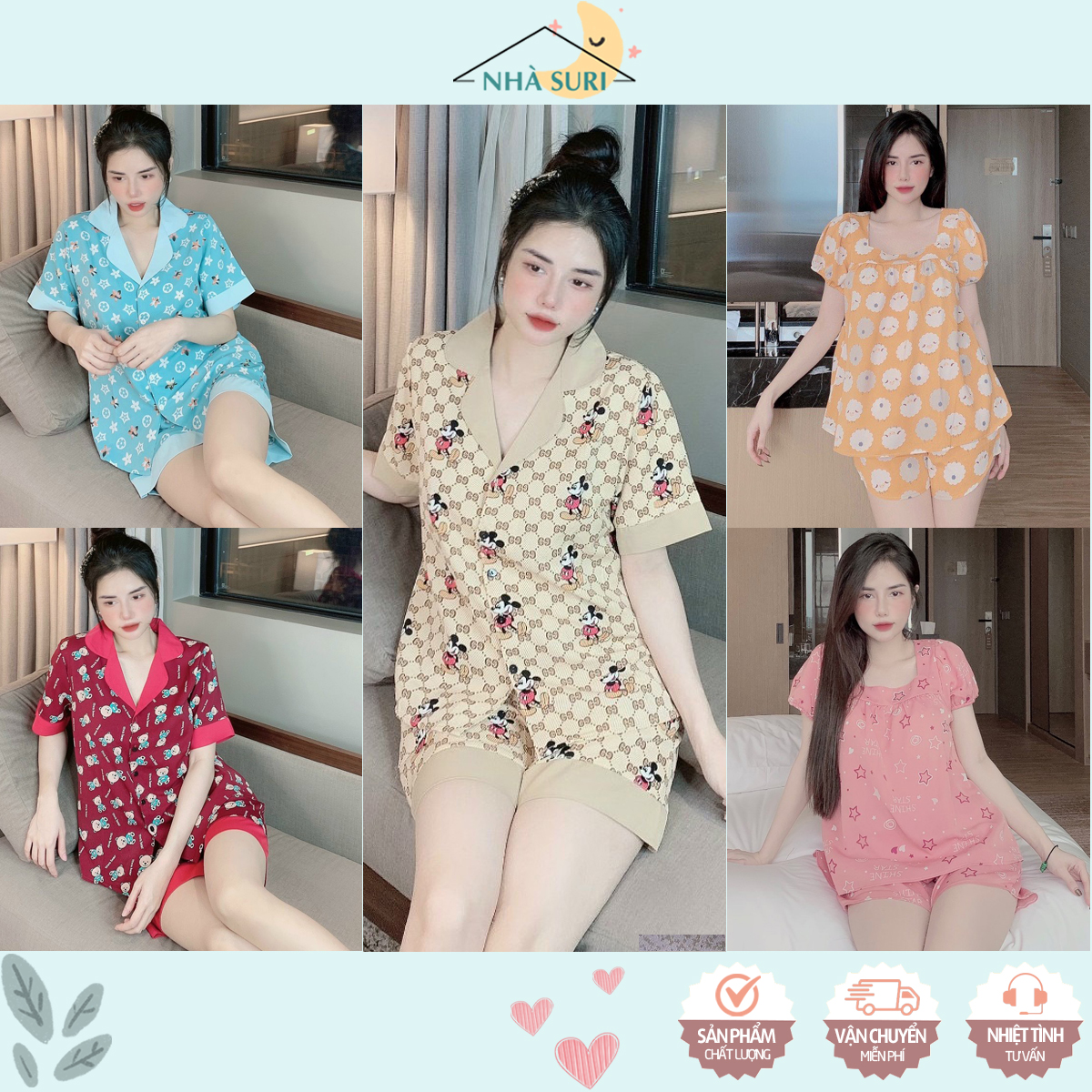 Đồ bộ nữ pijama mặc nhà lụa mango tay ngắn quần đùi cổ vest mềm mịn thoáng mát