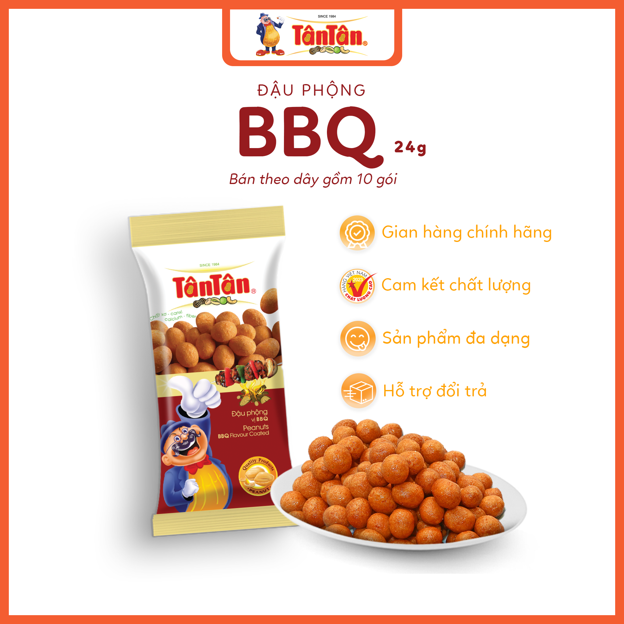 10 gói đậu phộng vị bbq tân tân