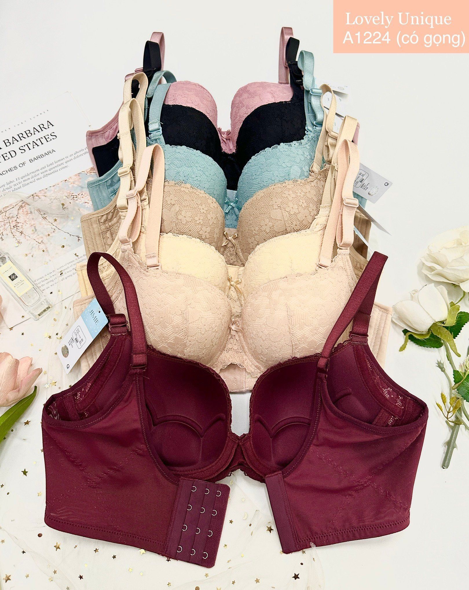  Áo ngực cho người mập Quả áo và bản lưng siêu to mút mỏng 1.5cm nâng gọn V1 Lovely 1424 