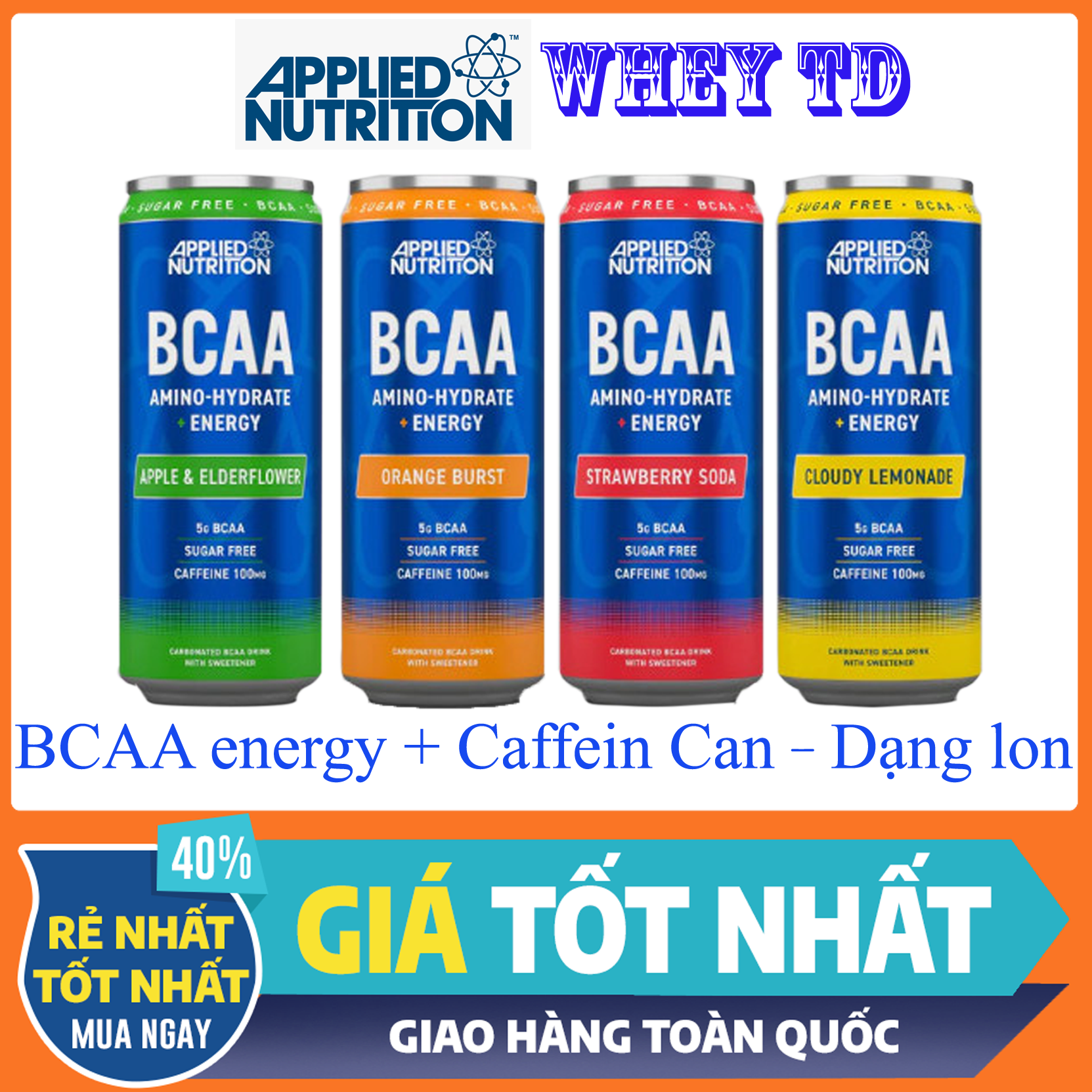 Hồi phục cơ bắp trước sau tập luyện Bcaa lon có Caffeine Applied Nutrition