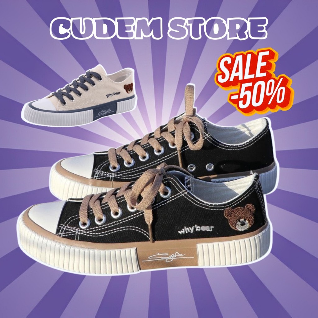 Giày sneaker nữ cổ thấp hình gấu dáng thể thao bata nữ ulzzang full box S17