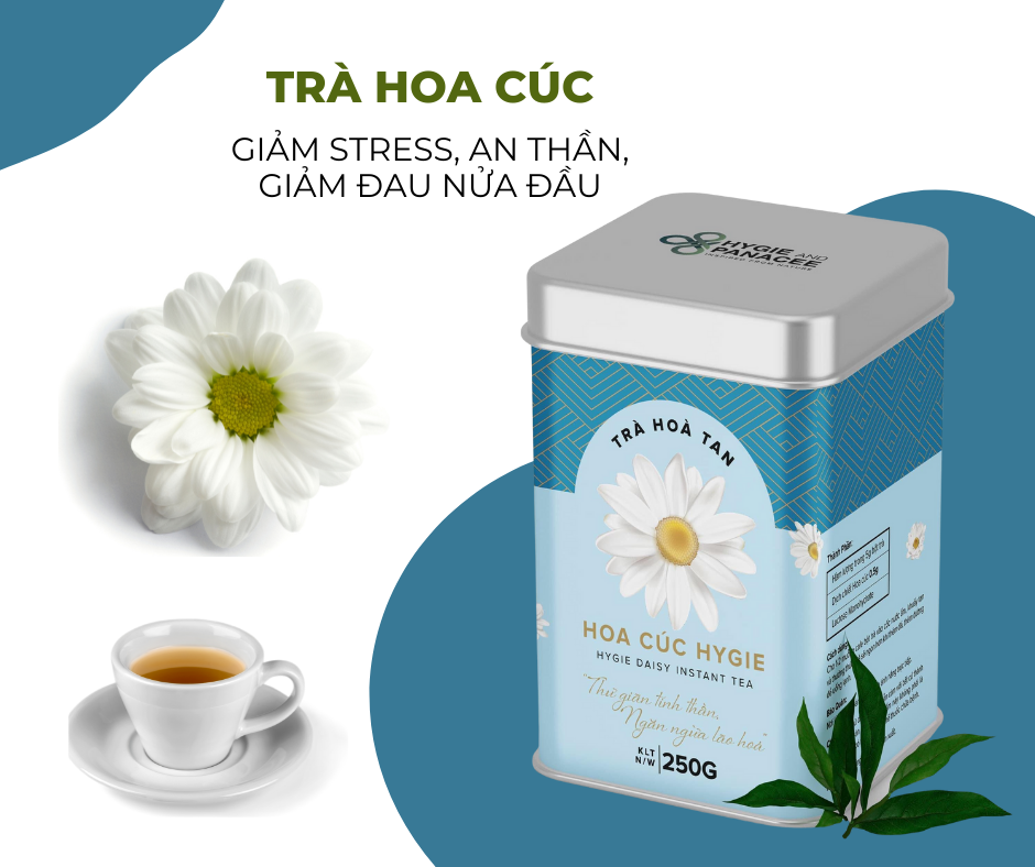 Trà Hoà Tan Hoa Cúc Hygie - Thư Giãn Tinh Thần, Ngăn Ngừa Lão Hóa, giảm các cơn đau đầu, đau bụng kinh, ngủ ngon