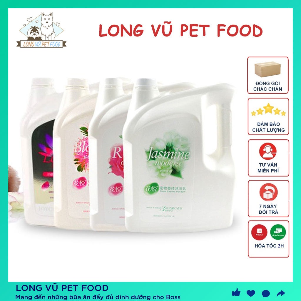 Sữa tắm cho chó sữa tắm cho mèo Joyce & Dolls can 4L hương nước hoa có vòi tiện dụng - Long Vũ Pet Food