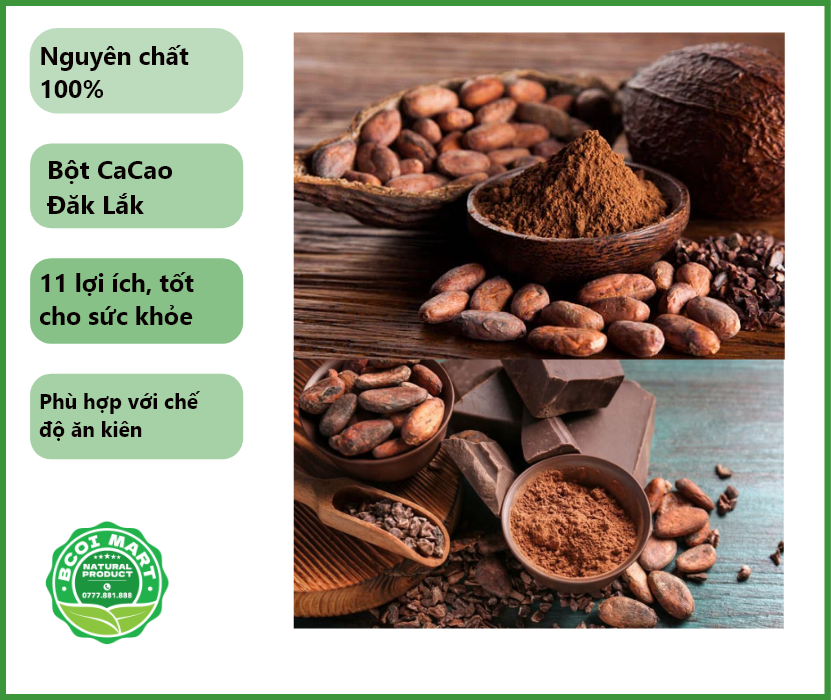 Bột Cacao nguyên chất 100% - Cacao Đăk Lăk 500 gram - bot ca cao nguyen chat dac lac