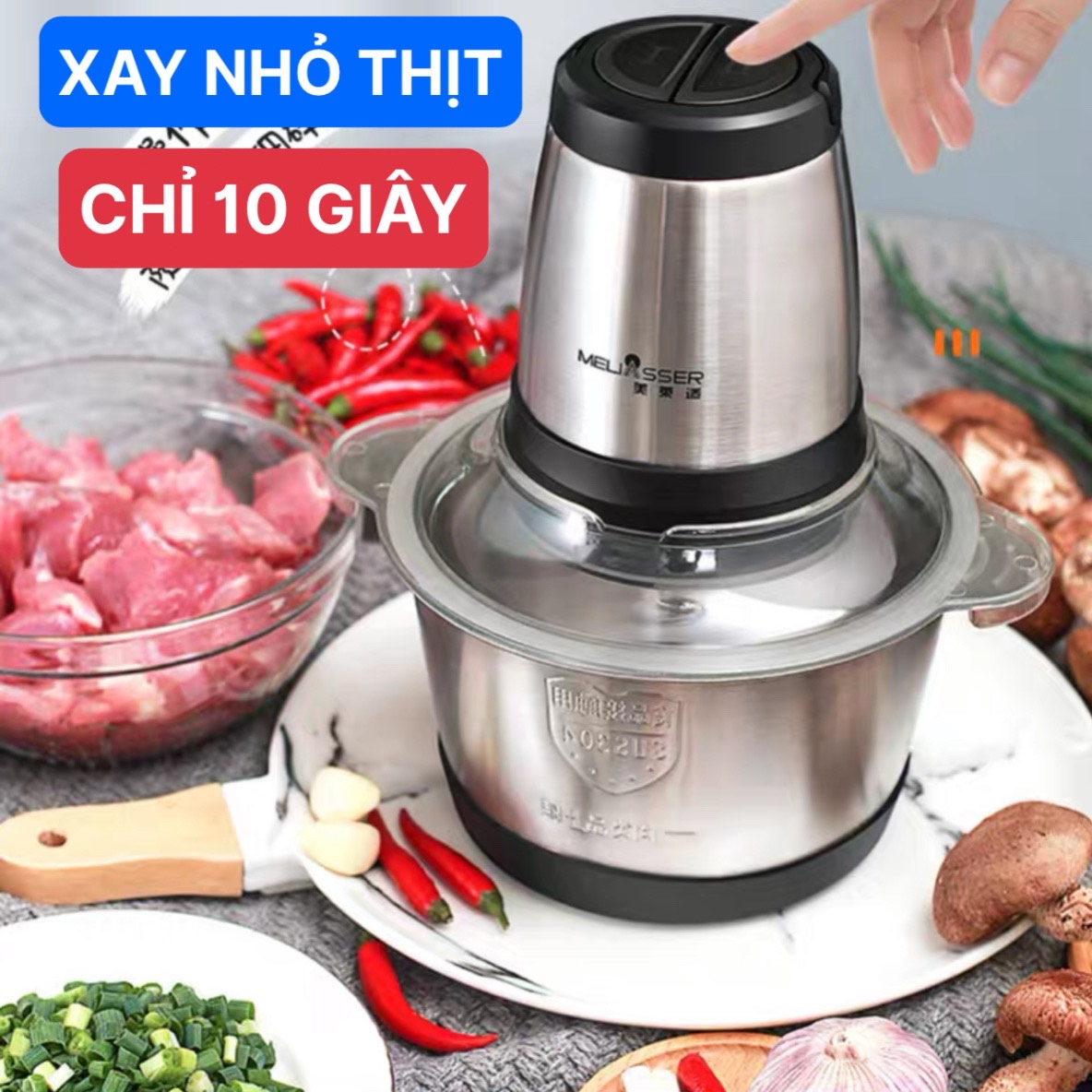[Hàng Tốt] MÁY XAY THỊT CÁ TỎI ỚT CẦM TAY ĐA NĂNG CỐI INOX 304 CAO CẤP 4 LƯỠI XAY SIÊU MẠNH XAY CỰC NHANH - MÁY XAY SINH TỐ - MÁY ÉP TRÁI CÂY XAY NHUYỄN TỎI ỚT GỪNG XẢ RAU CỦ QUẢ XAY ĐÁ XAY THỊT ...