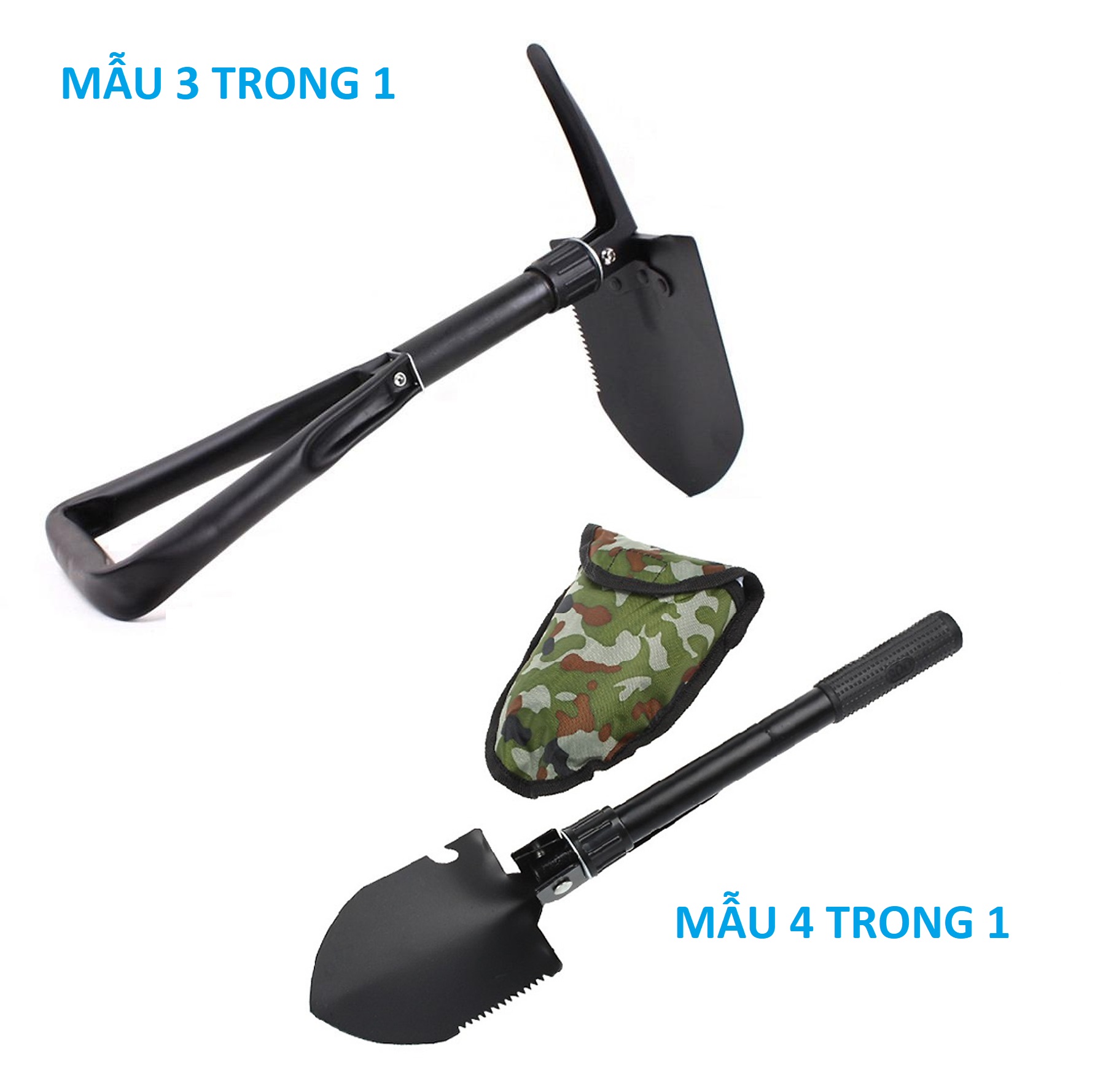 BỘ CUỐC XẺNG ĐA NĂNG MINI GẤP GỌN TIỆN DỤNG CÓ TÚI ĐỰNG TIỆN LỢI (Xanh/Đen) - [ Bộ cuốc xẻng đa năng làm phụ kiện đi phượt, Dụng cụ làm vườn, xẻng gấp đa năng, cuốc đa năng]