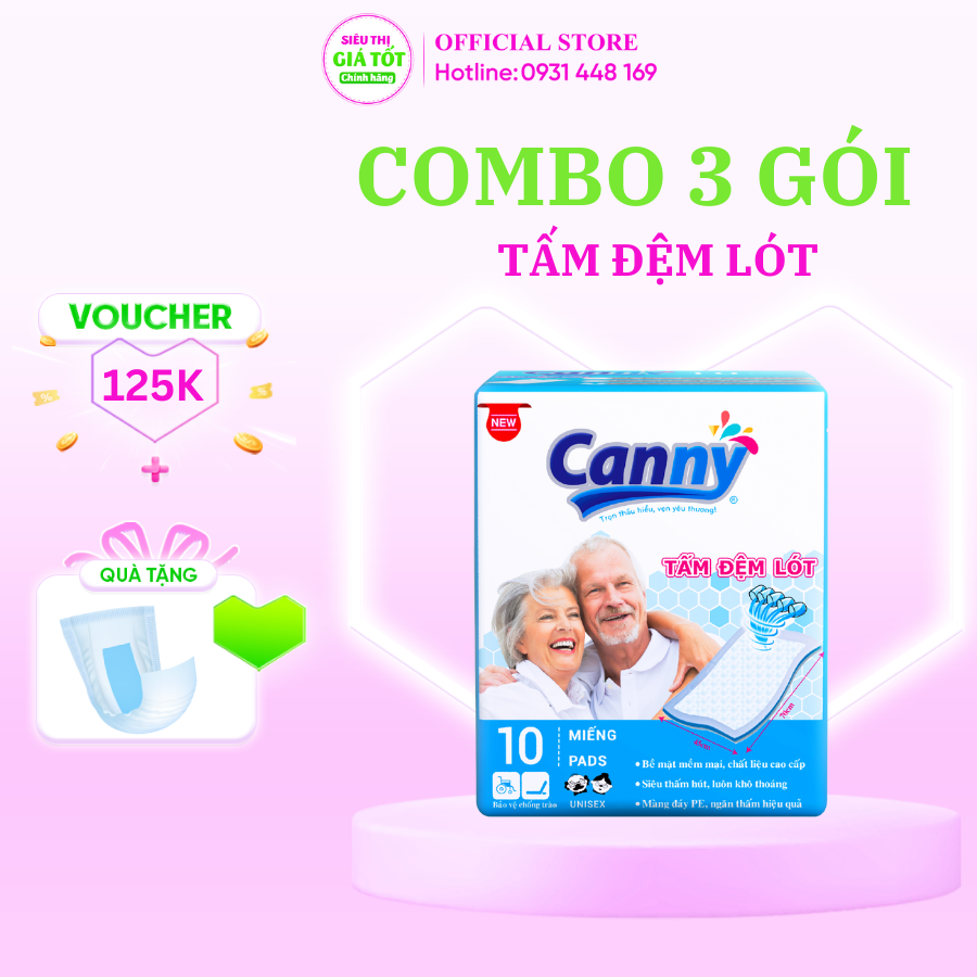 [HCM]Bộ 3 Tấm đệm lót CANNY siêu thấm 45 x70 cm 10 miếng/gói