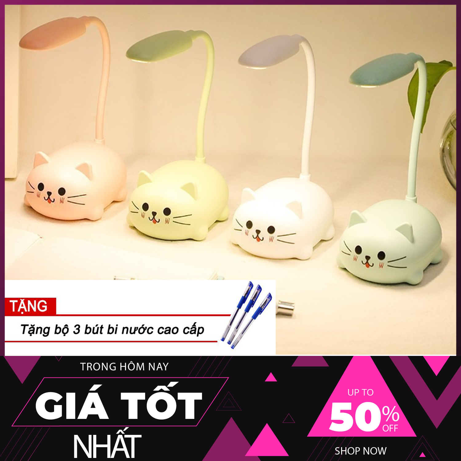 [TẶNG 3 BÚT BI NƯỚC CAO CẤP] Đèn học, làm việc, đọc sách để bàn hình mèo đáng yêu , Đèn LED đọc sách, đèn ngủ chống cận thị