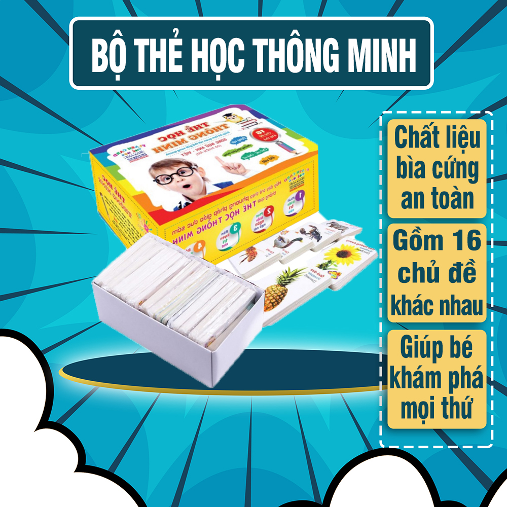 Bộ thẻ học thông minh cho bé - 16 chủ đề 416, kích thước 10x7 cm, song ngữ anh - việt - flashcard, thẻ học thông minh, thẻ học cho bé, the hoc thong minh, bộ thẻ học cho bé loại to - luna baby