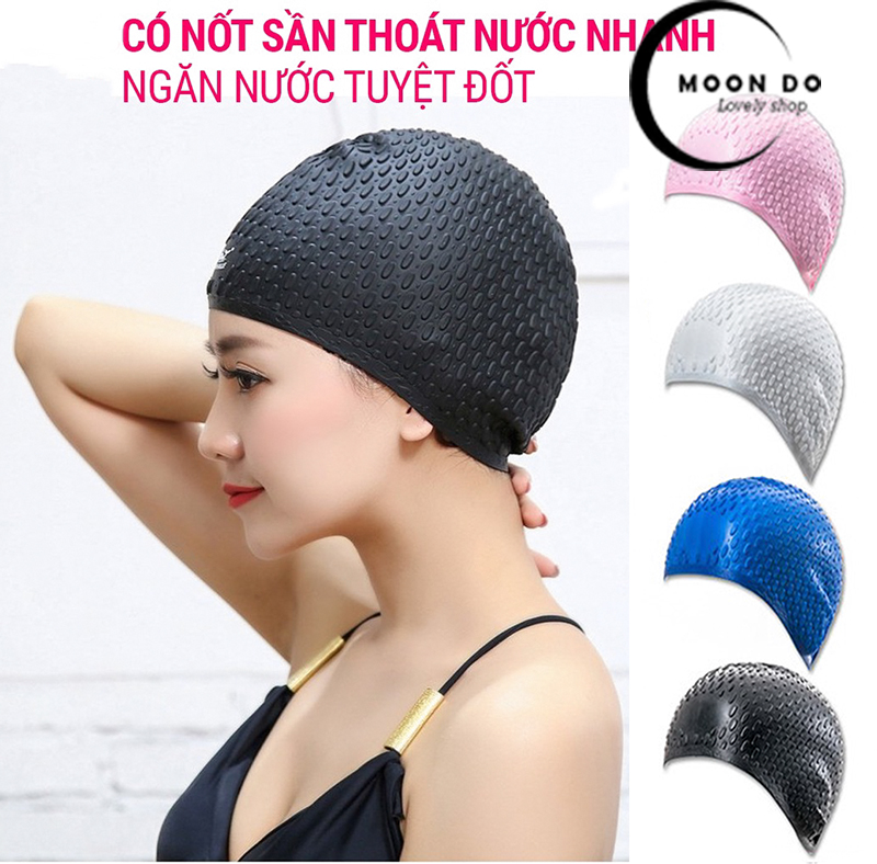 Nón bơi - Mũ bơi giọt nước nam nữ siêu co giãn silicon