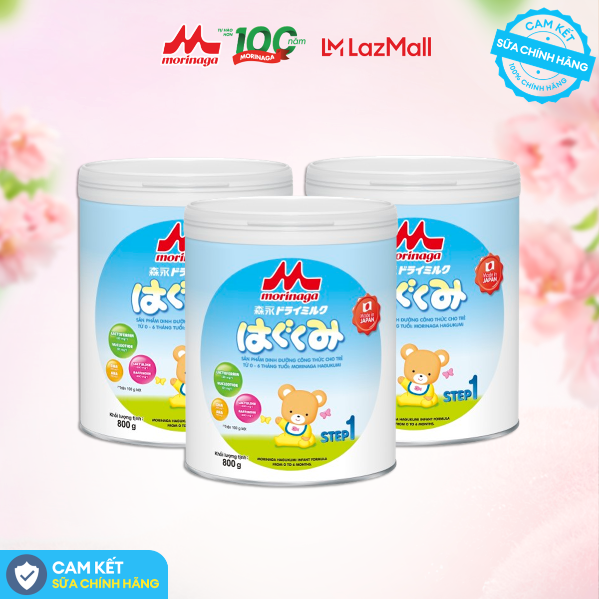 Combo 3 lon sữa Morinaga Hagukumi Số 1 800g, nhập khẩu chính hãng từ Nhật Bản