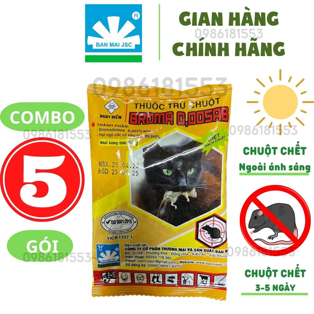 5 Gói Thuốc Diệt Chuột BROMA 0.005AB Sinh Học Ban Mai, Gói 50G Trừ Chuột An Toàn Với Vật Nuôi, Tiết 