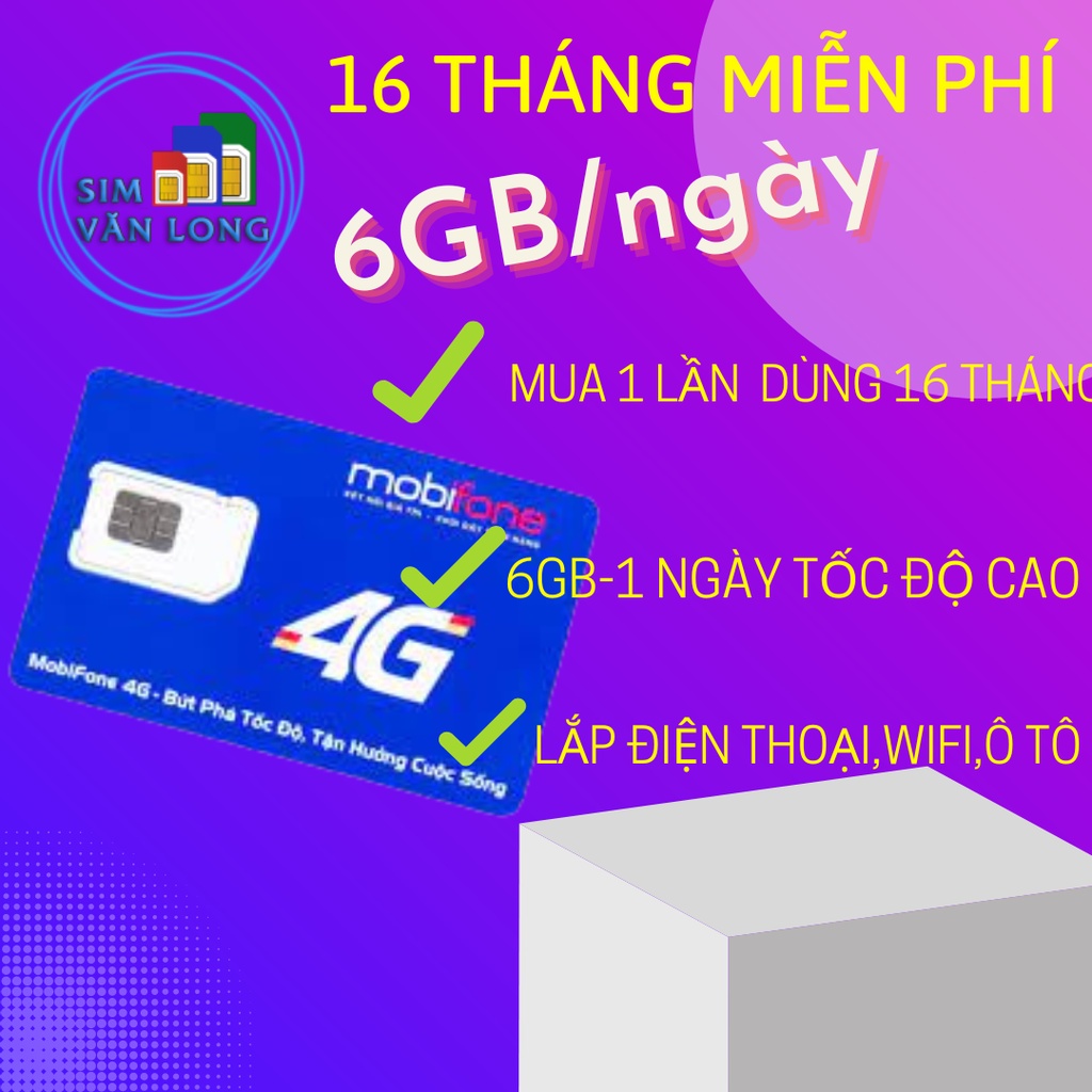 Sim 4g mobifone 6g/ngày,miễn phí 16 tháng-12max90 - hàng chính hãng