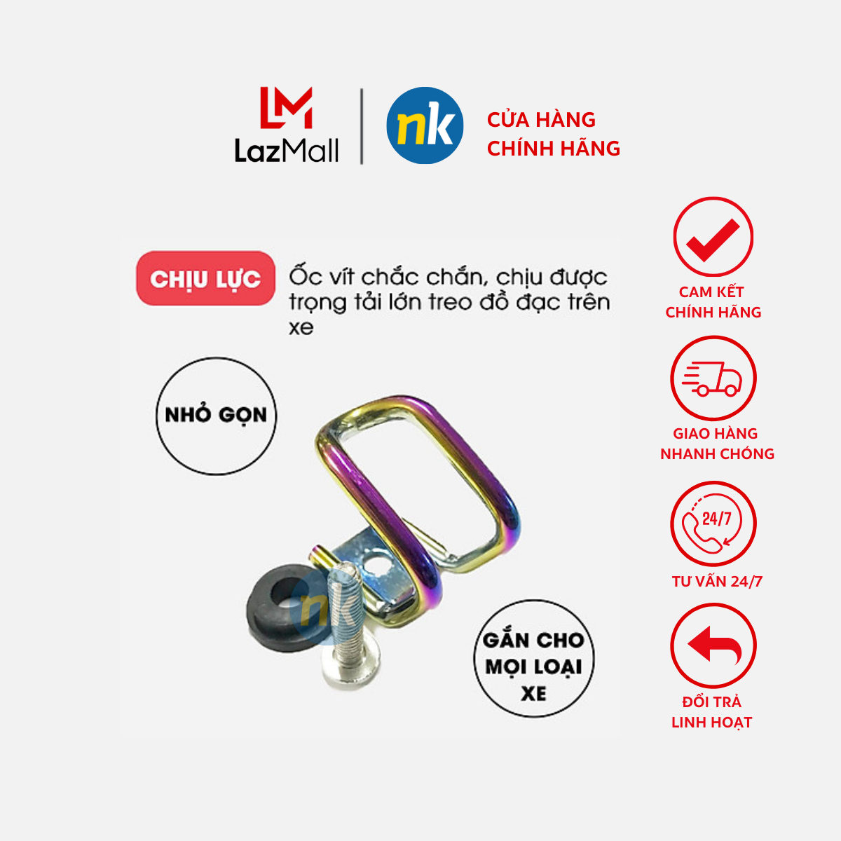 Móc treo đồ xe máy biker Thái Lan titan vuông xi 7 màu đẹp mắt