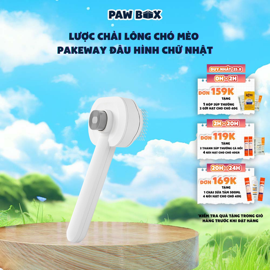 Lược chải lông chó mèo Pakeway QSMS đầu hình chữ nhật gỡ rối lông chó mèo có nút bấm tự làm sạch lông mèo