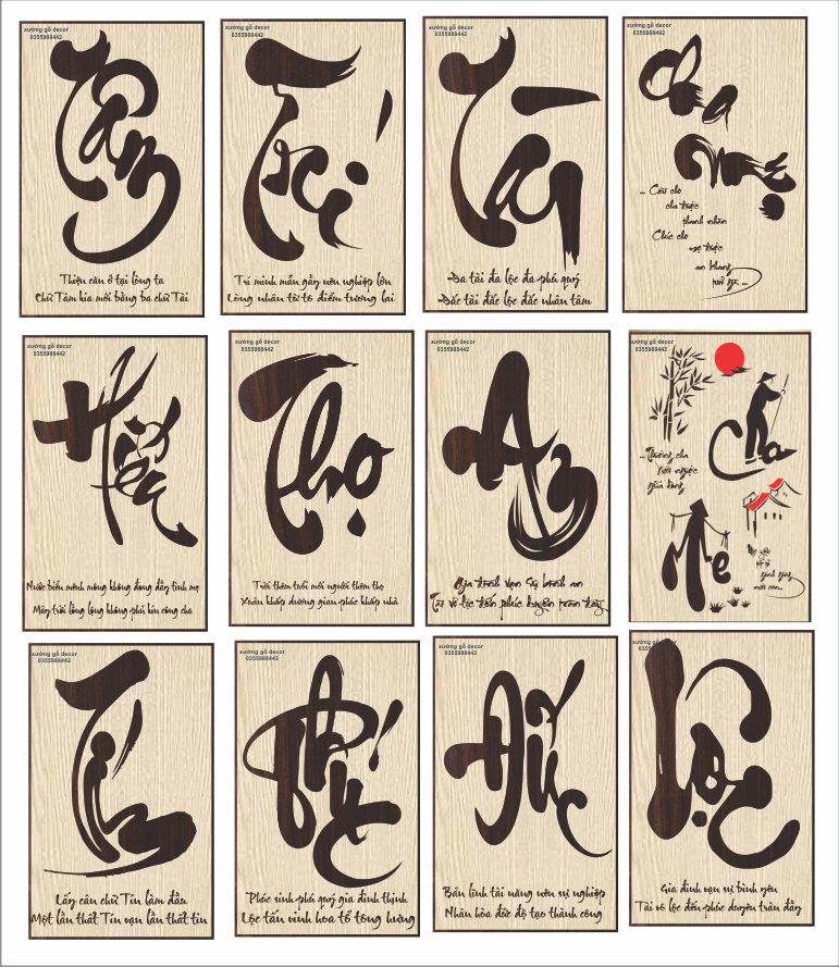 Tranh Chữ Thư Pháp Treo Tường Bằng Gỗ Trang Trí Nhà Cửa, Qùa Tặng Người Thân Gia  Đình