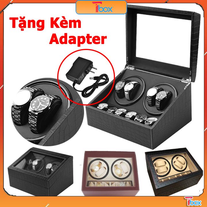 FREESHIP - Hộp đựng đồng hồ cơ 4 xoay - Tự động lên cót cho đồng hồ cơ