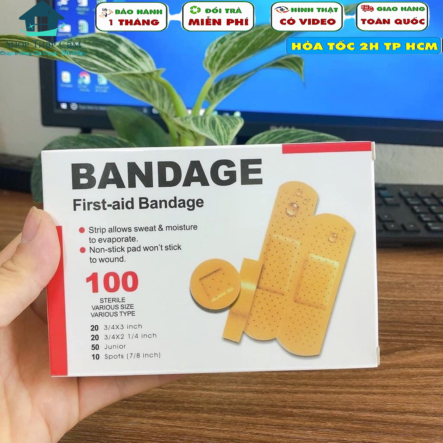 HỘP 100 MIẾNG BĂNG KEO CÁ NHÂN BẢO VỆ VẾT THƯƠNG ĐỦ KÍCH CỠ TIỆN DỤNG AN TOÀN