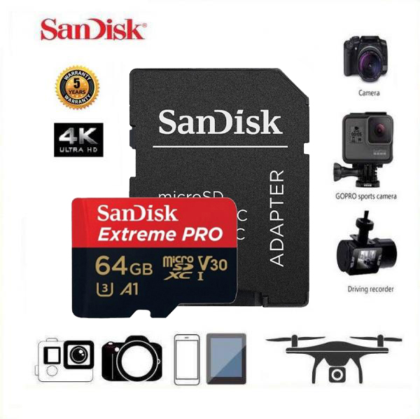 Thẻ nhớ microsdhc sandisk extreme pro - 64gb u3 class 10 uhs-i 95mb/s - bảo hành 5 năm