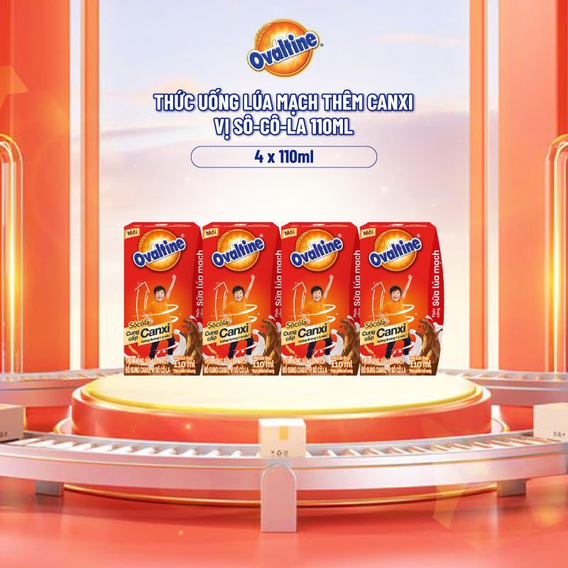 Thức uống lúa mạch thêm Canxi hương vị sô-cô-la Ovaltine (110ml x 4)