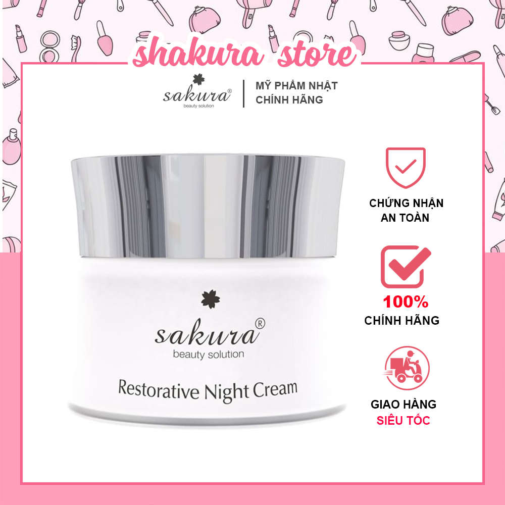 [FEESHIP + SALE ĐẾN 40%]Kem dưỡng trắng da phục hồi chống lão hóa da ban đêm Sakura Restorative Night Cream - Hộp 30gr - 100% chiết xuất từ thiên nhiên - Kem dưỡng trắng, mờ nám, phục hồi da, kem dưỡng trăng da nhạy cảm